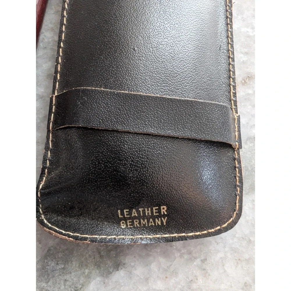 Black Leather Pouch With Snap, Made In Germany With A Small Bristle Brush